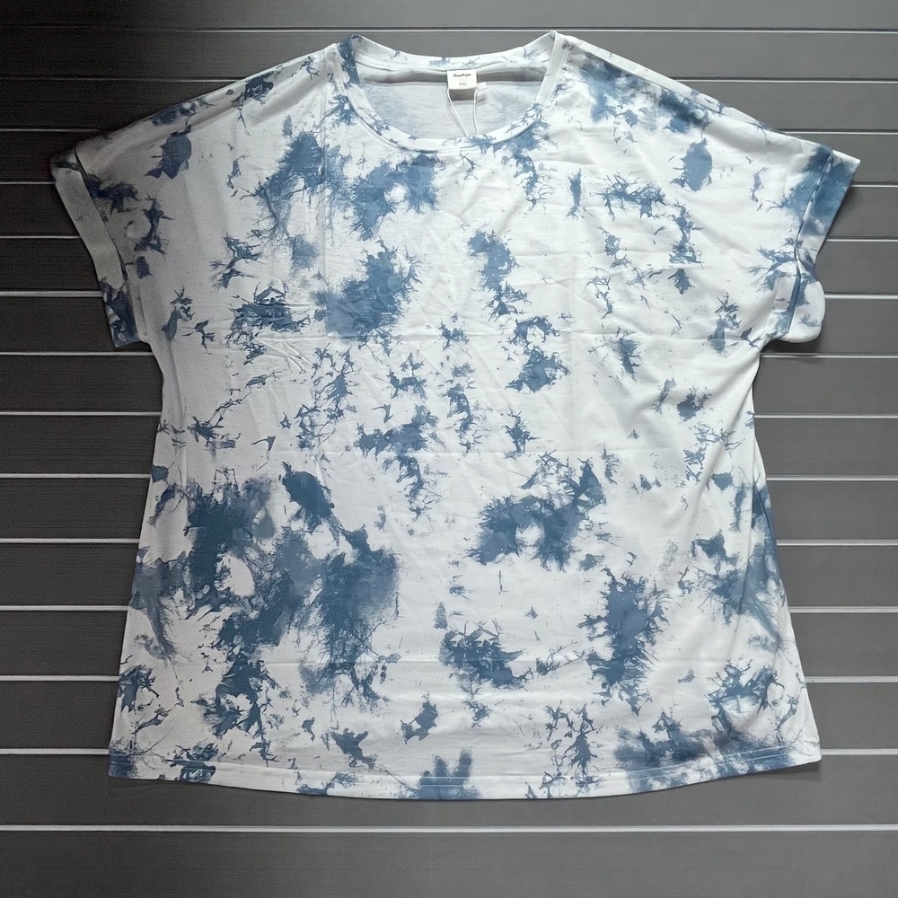 Besshopie Womens 2XL Tie Dye T-Shirt Blue White‎ Short Sleeve Crewneck Oversized